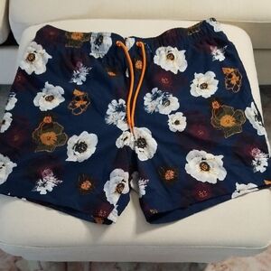 Floral Men's Swim Shorts - Blue and Orange